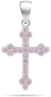 Brilio Silver Sidabrinis pendant with pink zircons Cross PT84WP