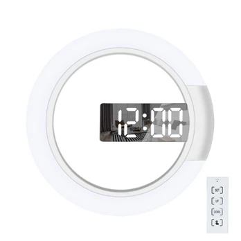 Radios and alarm clocks,LED Wall Clock, Remote Control Digital Wall Clock Creative LED Mirror Wall Clock with Alarm,