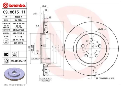 Stabdžių diskas BREMBO 09.8615.11