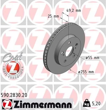 Stabdžių diskas ZIMMERMANN 590.2830.20