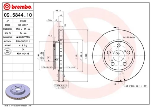 Stabdžių diskas BREMBO 09.5844.10