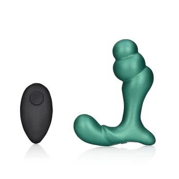 Ouch By Shots Stacked Vibrating Prostate Massager with Remote Control - Metallic Žalias