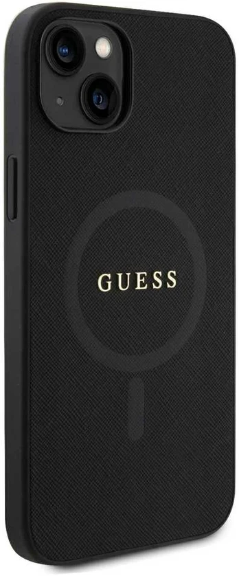 Guess PU Saffiano MagSafe dėklas, skirtas iPhone 15 Plus Juodas