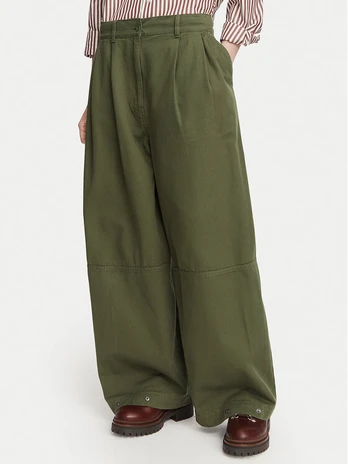 Weekend Max Mara Medžiaginės kelnės Bacca 2625136111 Chaki Relaxed Fit