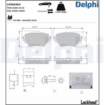 Stabdžių trinkelių rinkinys, diskinis stabdys DELPHI LP5054EV