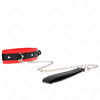 Kink Collar Gag KINK - BASIC MODEL COLLAR WITH LEASH 65 CM MODEL 3 Raudonas 53 X 5 CM