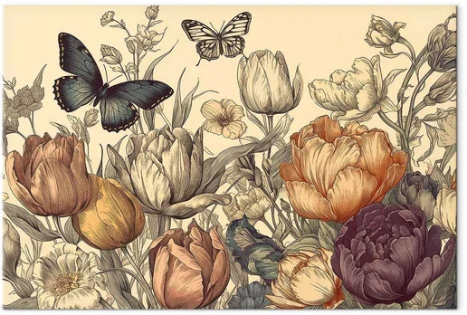 Artgeist Paveikslas - Colourful tulips on a cream background