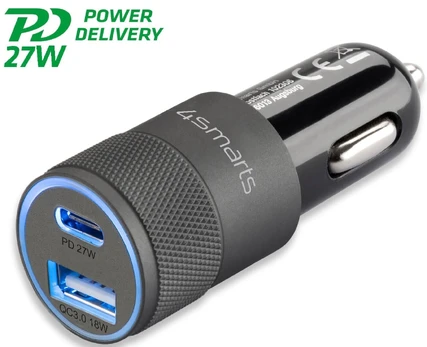 Įkroviklis 4smarts, USB Type C/USB Type A, pilka, 27 W