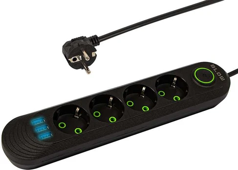 Išpardavimas // 98-220# Przedłużacz sieciowy ps-430 4-gniazda 3xusb 3m czarny 2x1mm