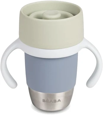 BEABA NERŪDIJANČIO PLIENO MOKOMASIS PUODELIS CLICK AND DRINK 240 ML PEBBLE