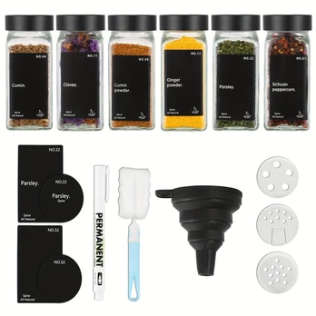 Prieskonių stiklainiai su etiketėmis, 6 vnt 120ml