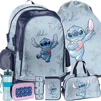 Stitch mokyklinė kuprinė 38 cm, 6 dalių komplektas be priemonių