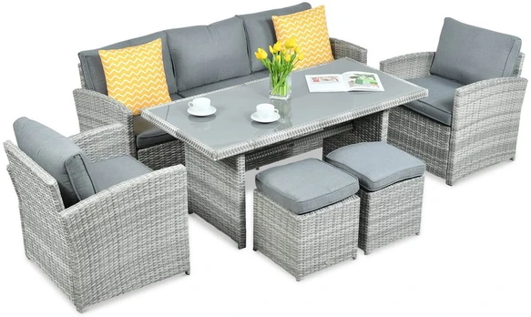 Lauko baldų komplektas BORNEO + su pufais, Stone Grey