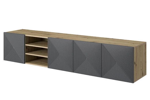 Tv Set Wall Mounted Asha 200 Cm With Open Shelf - Artisan / Rivier Stone Mat