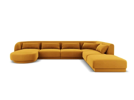 Velvet Panoramic Right Corner Sofa, "Tulum", 6 Seats, 330x255x70 Made in Europe