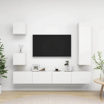 vidaXL Televizoriaus spintelių komplektas, 5 dalių, baltas, MDP