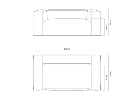 Sofa, Nuria, 2 vietų, 110x170x72, pilka