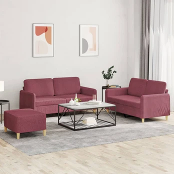 Sofa Sofos komplektas su pagalvėlėmis, 3 dalių, vyno, audinys