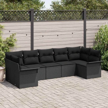 7 dalių sodo sofa rinkinys su pagalvėlėmis juodas poliratanas