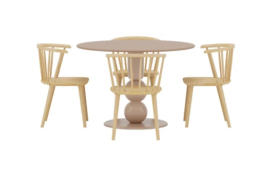 Boule Table - Beige with 4 Bobby Chair - Nature