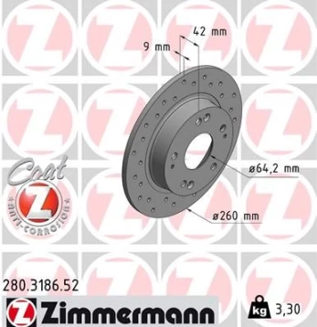Stabdžių diskas ZIMMERMANN 280.3186.52