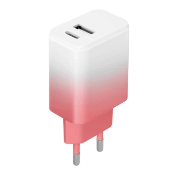 Setty charger USB + USB-C 20W LSIG-AC-20 baltas-pink gradient