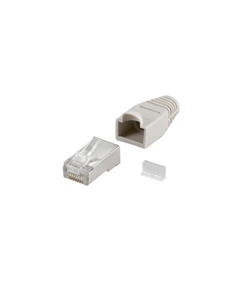 Goobay 68746  RJ45 plug, CAT 5e STP shielded with strain-relief boot, grey