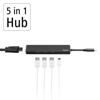 Hama USB C Hub, 5 jungtys, juodas