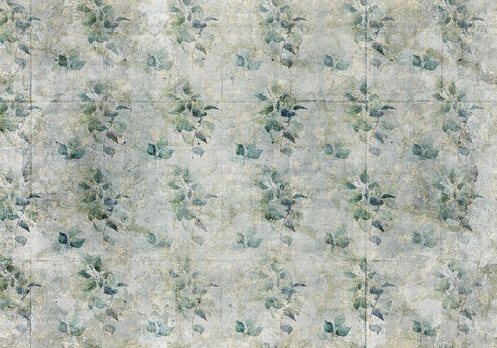 Fototapetas Artgeist Mint Tones - Green Leaf Bouquets On A Retro Patterned Background, 100 cm x 70 cm