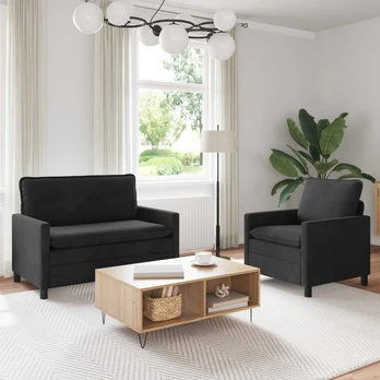 Sofa Sofos komplektas 2 pcs Juoda Aksomas