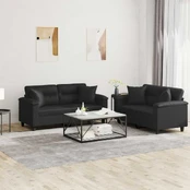 Sofa Sofos komplektas su pagalvėmis, 2 dalių, juodas, dirbtinė oda kaina