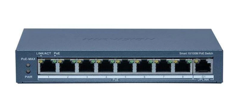 9 prievadų, 8 PoE prievadų komutatorius Hikvision DS-3E1309P-EI(B)