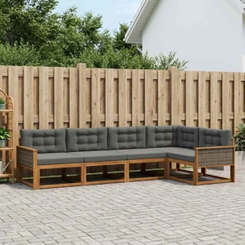 Lauko sofos komplektas su pagalve 5 pcs Natūralus ir antracitas