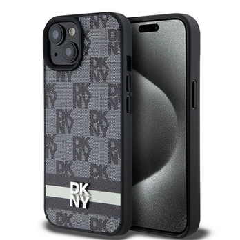 Dėklas DKNY PU Leather Checkered Pattern and Stripe Case for iPhone 15 Juodas