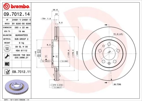 BREMBO 09.7012.11 Brake Disc