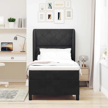 Box Spring Lovos su Čiužiniu Juoda 100x200 cm Aksomas