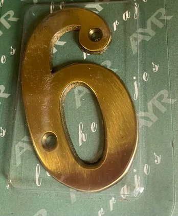 Buto / namo durų numeris, 6 cm, "6", žalvaris