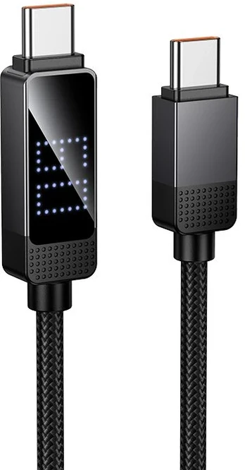 Cable USB C to USB C Hoco 3A 60W with Dpot Matrix LCD 1 m U154 juodas