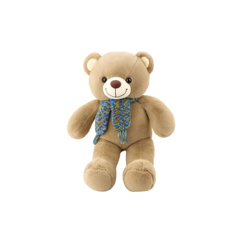 Plush Mascot Cuddly Toy Teddy Bear Colorful Wool Scarf Brown 55cm