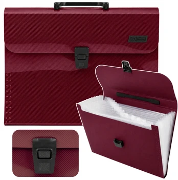 Lean Folder Folder Document Organizer Holder 13 Compartments Burgundy A4