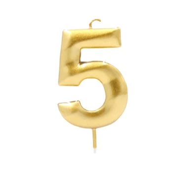 Auksinė žvakutė tortui skaičius "5"