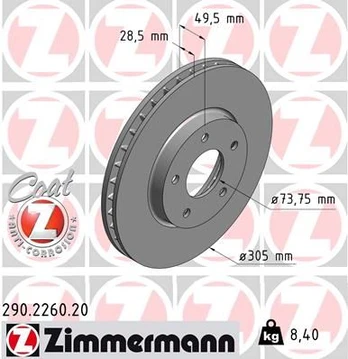 Stabdžių diskas ZIMMERMANN 290.2260.20