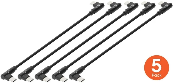 MANHATTAN USB-C-Ladekabel 2x 90°Winkel 60 W 20 cm 5er-Pack