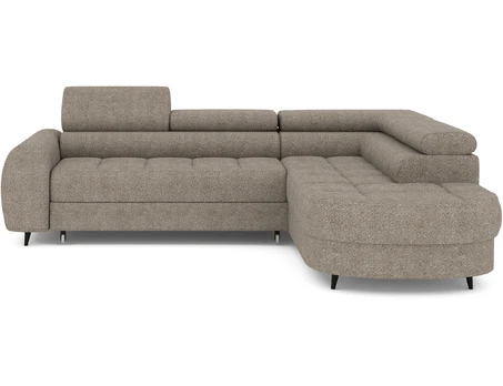 Vesteria right-hand corner sofa with sleeping function and storage compartment, brown bouclé, Modern, Brown