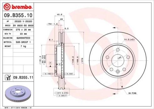 BREMBO 09.B355.11 Brake Disc