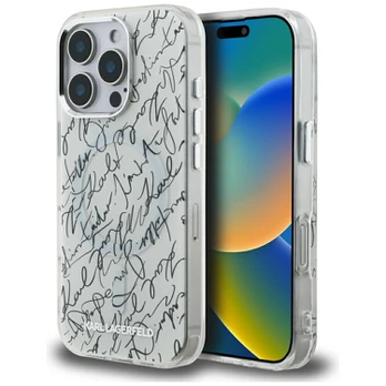 Dėklas Karl Lagerfeld IML Karl Script Pattern MagSafe do iPhone 16 Pro balta