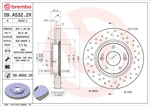 Stabdžių diskas BREMBO 09.A532.2X