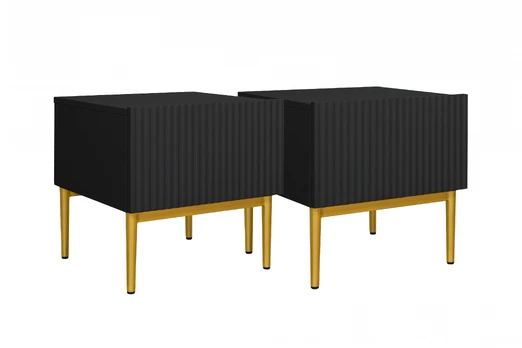 Set Of Night Stand Nicole 2 Pcs. - Black Mat / Golden Legs