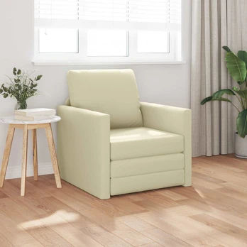 Grindų sofa-lova 2-in-1 Kreminė 74x77x81 cm Dirbtinės odos