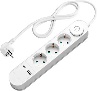 Ilgintuvas, 3-vietis, su jungikliu ir USB, 1,5m